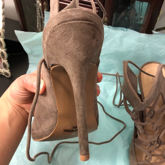 Taupe Lace Up Stilletos - Picture 3 of 6